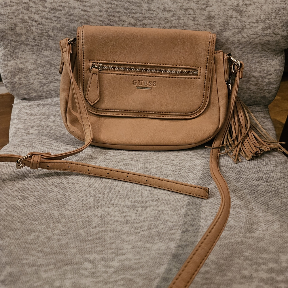 Guess Light Brown Crossbody Bag with Tassel